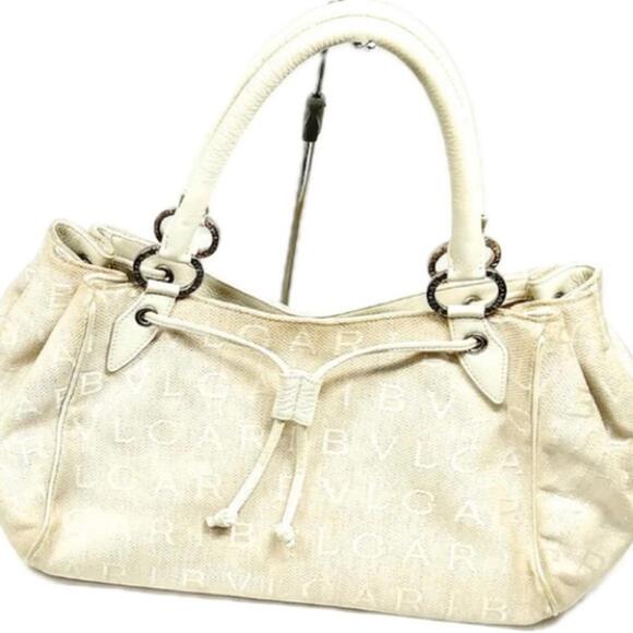 BVLGARI Handbags - Bvlgari Mania Cream Signature Drawstring Shoulder Tote Bag (BVXX050)